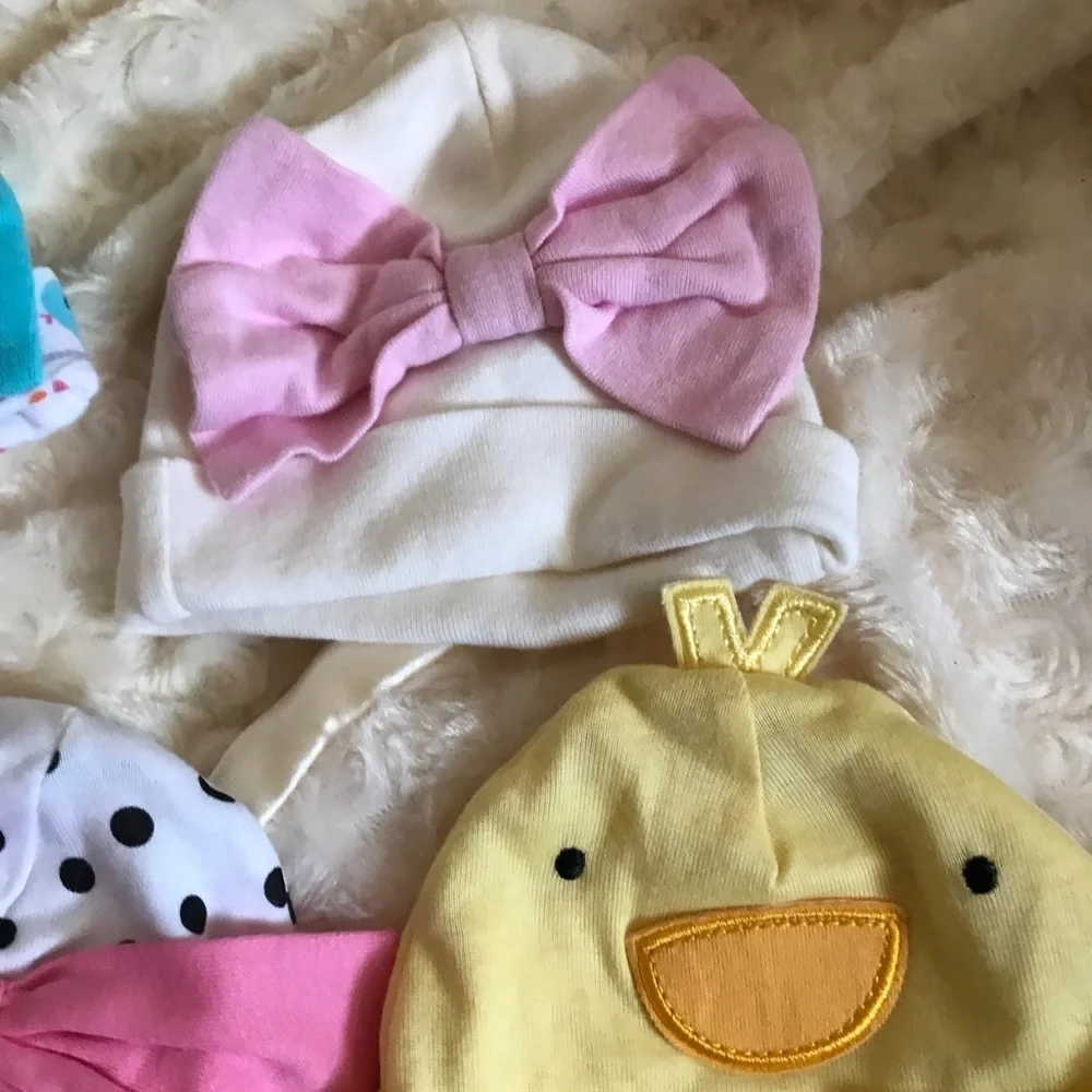 5 Piece Bundle Of Baby Girl Bow Beanie Cap Hats